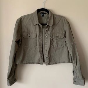 Olive Green Cropped Shirt Jacket